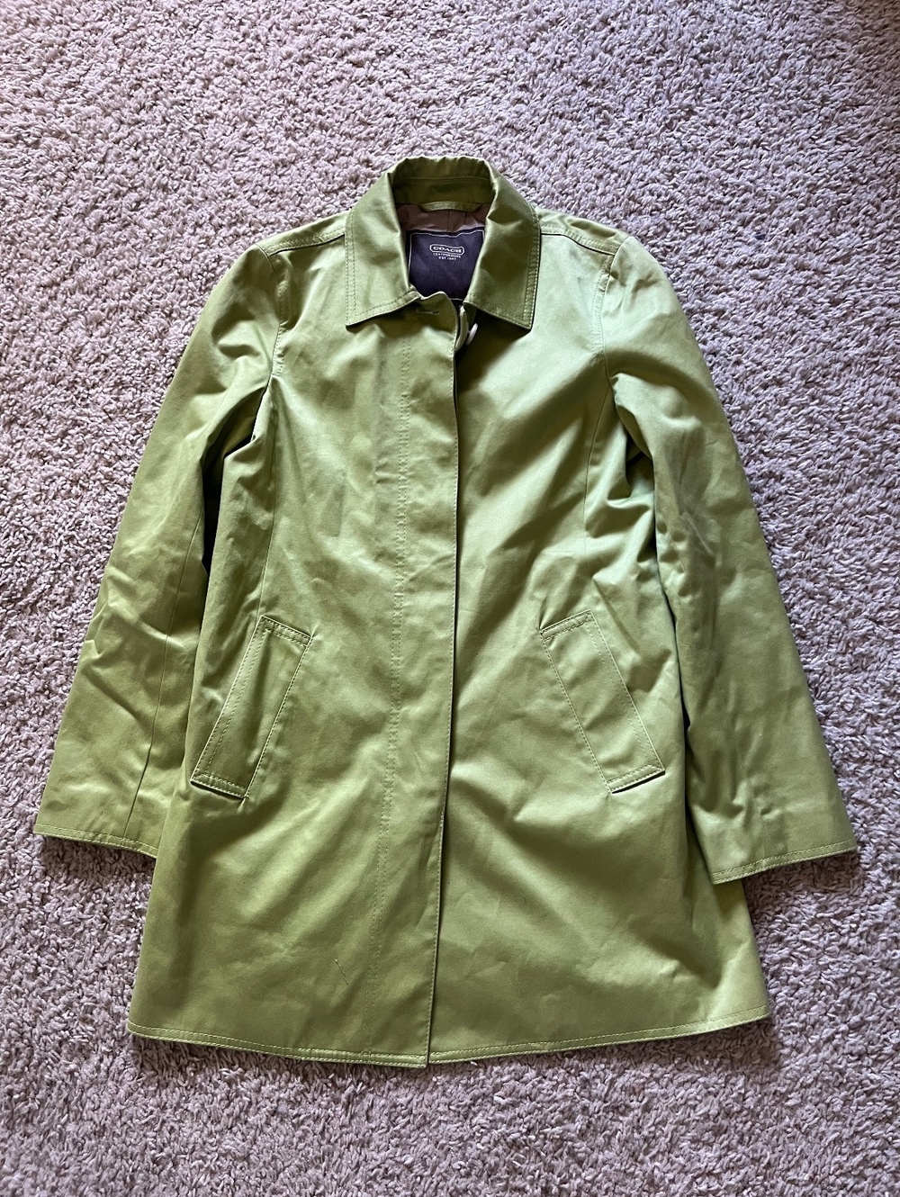 Coach Pea Green Peacoat Patterned Lining Size XS